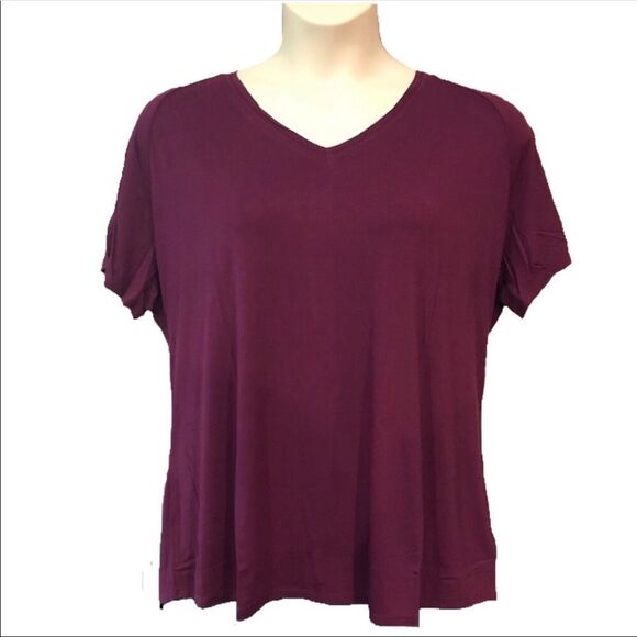 Deep Purple Soft Slouchy V Tee Asymmetric Top - Picture 1 of 6